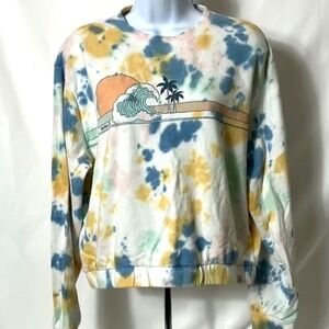Hurley Tie-Dye Women's Size Small Pullover Sweatshirt Beach Waves Palm Trees Top